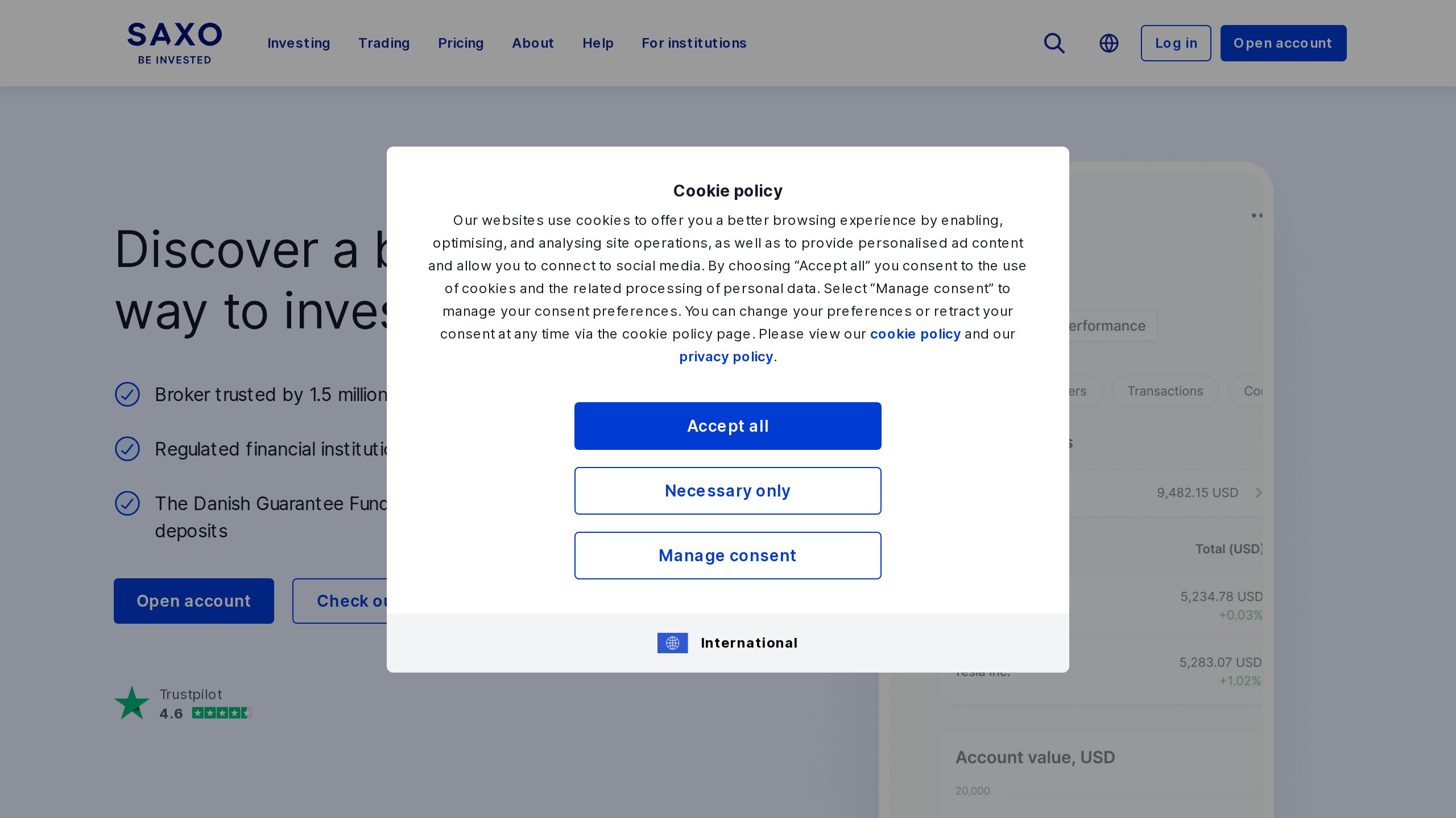 Piattaforma Saxo Bank — Screenshot